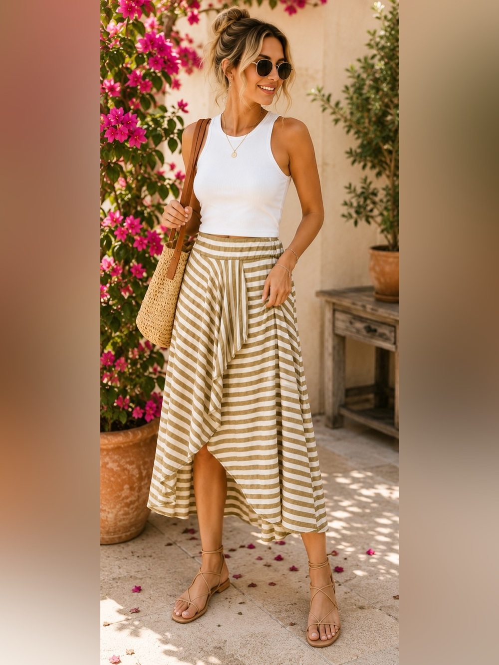 Julie’s Closet Striped Tulip Wrap Midi Skirt L | Boho Coastal Resort